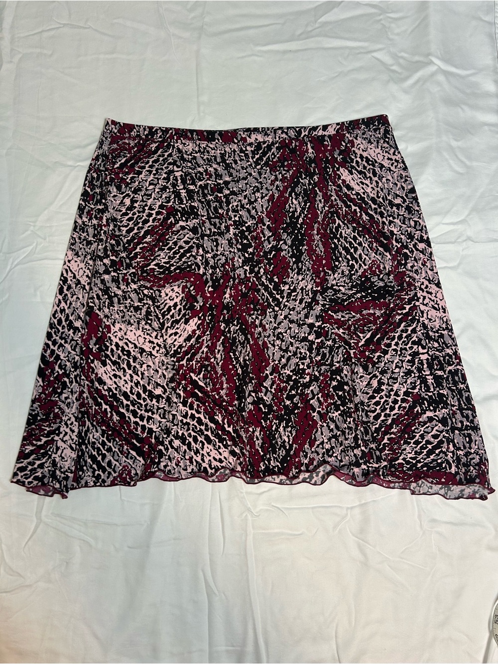 Cato Pink and Burgundy Abstract Print A-Line Skirt